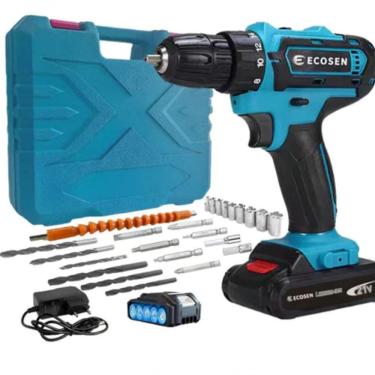 Imagem de Furadeira Parafusadeira 21v Ecosen 45nm Maleta 28 Peças Azul