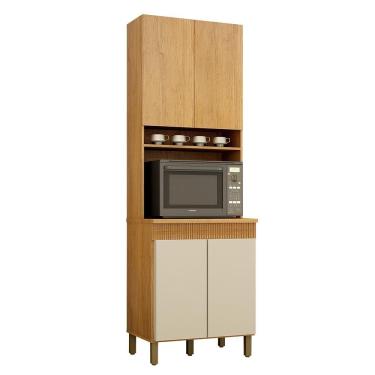 Imagem de Paneleiro Torre Duplo De Cozinha Madeira 70cm Dakota Valdemóveis Cinamomo E Off White