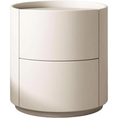 Imagem de Mesa De Cabeceira Elegante Mesa De Cabeceira Criativa De Madeira Redonda 2 Gavetas Mesa De Cabeceira Leve De Luxo Imitação De Couro Envolto Em Armário De Cabeceira, Beige