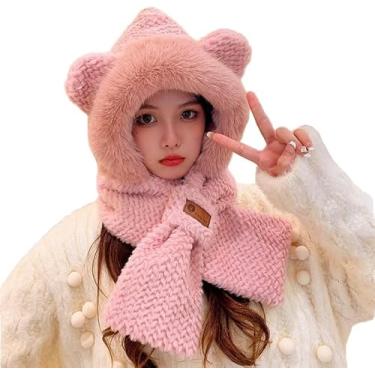 Imagem de 1-3 Pcs Bonito Plush Earflap Beanie Chapéu Com Máscara Cachecol Gorros De Inverno Caveira Cap Tamanho Único Gorro Bonito Crochet Chapéus Para Mulheres, Style a/Pink, One Size 2pcs