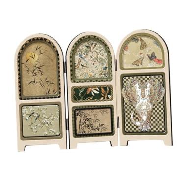 Imagem de BLWOTMOR Mini Divisória de Ambiente com Design Chinês, Ornamento, 3 Peças, Colecionável, Estampa Decorativa de Pássaros E Flores para Quarto E Sala de Estar, Style C, Tamanho real