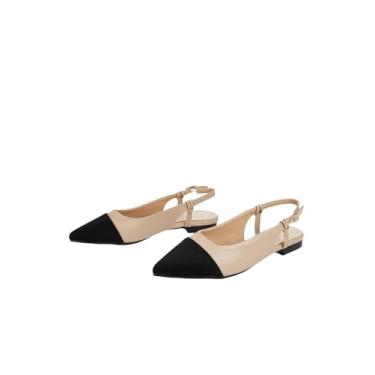 Imagem de OYOANGLE Sapato social feminino com bico fino, confortável, para trabalho, escritório, elegante, casual, Bege e preto., 36