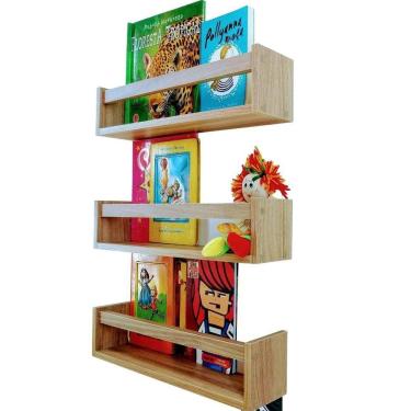 Imagem de Prateleira Nicho Porta Livro Quarto Infantil Mdf Madeira 3Un