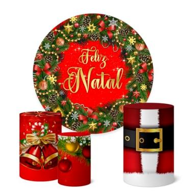 Imagem de Trio Capas Cilindro + Painel Redondo Festa 1,50m Natal (K1NAT035)