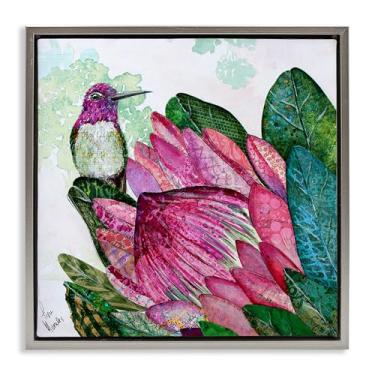 Imagem de Stupell Industries Design de arte de parede em tela flutuante cinza beija-flor e protea por Lisa Morales, 45,7 x 45,7 cm
