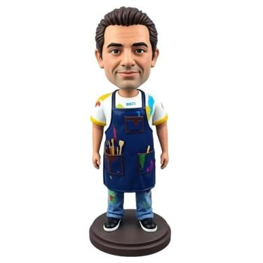 Imagem de Bobblehead de artista personalizado com tinta - avental salpicado, aceno para pintores criativos, ideal para decoração de estúdio de arte, para entusiastas de arte abstrata