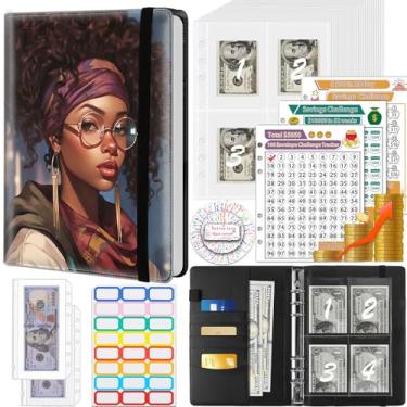 Imagem de Fichário de economia de dinheiro, 100 envelopes desafio de economia de dinheiro, envelopes de dinheiro e 3 rastreadores de planejamento de orçamento, livro de couro PU A5 para economizar dinheiro