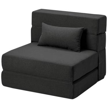 Imagem de Sofá-cama Suyols dobrável com travesseiros, poltrona conversível em sofá e colchão, com espuma viscoelástica para sala/dormitório/quarto/escritório/apartamento/mezanino, solteiro 28, cinza-escuro