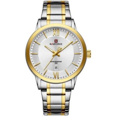 Imagem de Relógio De Quartzo Masculino Pulseira Em Aço Inoxidável 3atm à Prova D´agua Branco Dourado