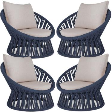 Imagem de 4 Poltrona área Externa Monza Alumínio Pintura Corda Náutica Azul Marinho