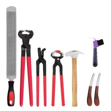 Imagem de VEGXPET Kit de ferramentas de ferradura de 8 peças, aparadores de casco de cavalo, inclui pinça de casco de ferradura, alicate de corte de ferradura, clíncher de unha de casco, lixa de lixa de casco
