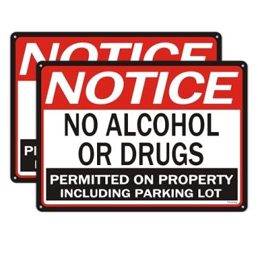 Imagem de Aviso de pacote com 2 - Não é permitido álcool ou drogas na propriedade, incluindo placa de estacionamento, alumínio refletivo livre de ferrugem de 35,5 x 25,4 cm, resistente ao desbotamento, à prova