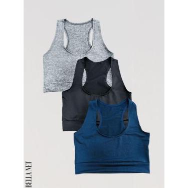 Imagem de Kit 3 Tops Nadador Feminino Para Academia Treino Esportes Pilates Malh
