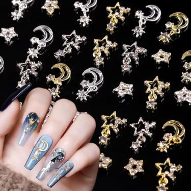 Imagem de Kalolary Strass, 48 peças, estrelas prateadas e douradas e decoração de arte de unhas, ornamentos de unhas decorativos de cristal de diamante brilhante para artesanato DIY