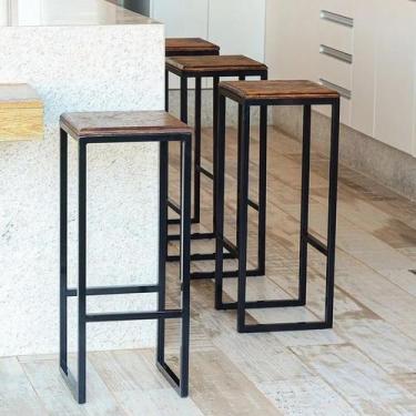 Imagem de Jogo 3 Banqueta Alta Balcão Bistrô Industrial Preta Madeira Imbuia - D