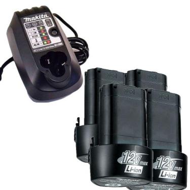 Imagem de Kit 4 Baterias Íons Lítio 12V 1.3Ah BL1014 Makita e Carregador de Bate