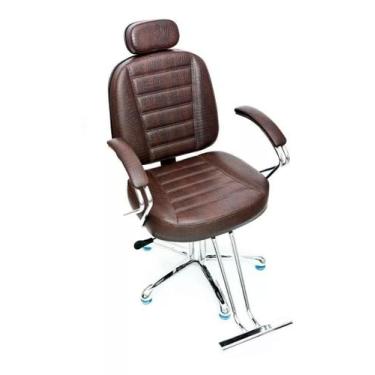 Imagem de Cadeira Hidráulica Reclinável Para salão Estofado Marrom Croco - Movei