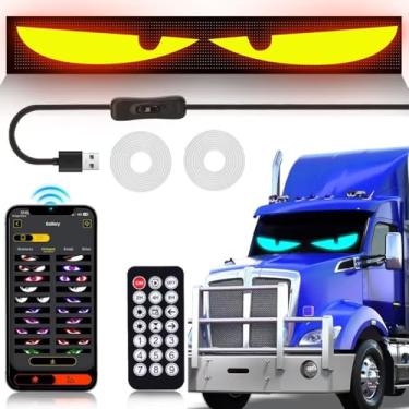 Imagem de 132 cm x 19 cm Luz diabólica para para-brisa, controle remoto + aplicativo duplo, olhos de LED dinâmicos personalizáveis para para-brisas de caminhão (adequado para carros e caminhões)