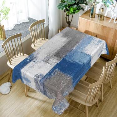 Imagem de SIEDYCV Toalha de mesa vintage azul cinza grafite, 137 x 192 cm, textura abstrata, tecido retangular, toalha de mesa grossa, à prova d'água, para cozinha, pátio, festa, café, decoração de casa