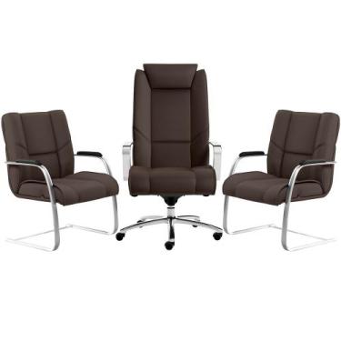 Imagem de Kit Cadeira Presidente Com 02 Cadeiras Fixas New Onix F02 Tecido Sinté