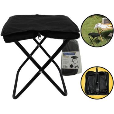 Imagem de Banqueta Dobrável Banco Ferro Tecido Oxford Camping Piquenique Praia M
