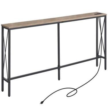 Imagem de Mesa de sofá de console ELYKEN 150x160x80cm com tomadas elétricas Whit