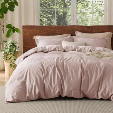 Imagem de Capa de edredom Bedsure 100% algodão lavado Queen Size, rosa pétala