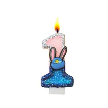 Imagem de Velas com número de aniversário, vela de glitter rosa e azul para bolo, decoração de topo de bolo de feliz aniversário (número 1)