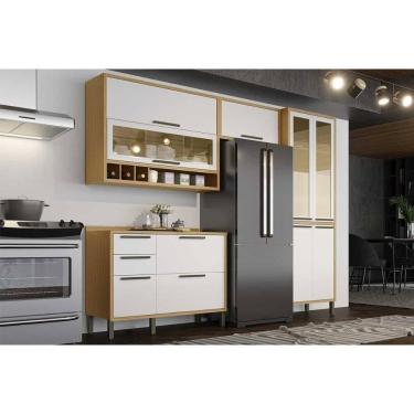 Imagem de Kit Cozinha Modulada 4 Peças Syrah (2Aéreos+1Balcão+1Paneleiro) C4P232 Amendoa/Branco - Ronipa