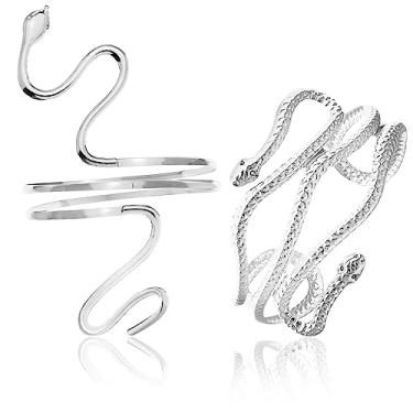 Imagem de QuneusHot Bracelete de braço de cobra com 2 peças, Cleópatra Serpente, pulseira espiral, bracelete de bijuteria egípcia, para mulheres e homens, Metal, Sem Pedra Preciosa