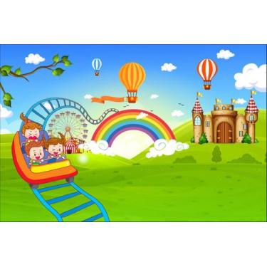 Imagem de Painel de Lona Castelo no  Parque de diversões Crianças Balões e nuven