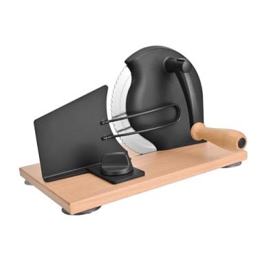 Imagem de Fenteer Fatiador de pão rotativo com espessura ajustável, guia para fatiar sanduíches, máquina de fatiar queijo, cortador de pão doméstico para acessórios de, Preto