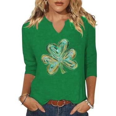 Imagem de Camisa branca de manga 3/4 do Dia de São Patrício Lucky Irish Women - 