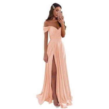 Imagem de Vestido de baile GODCUN Off Shoulder, cetim, evasê, longo, rosa blush