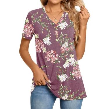 Imagem de Blusa casual feminina Henley com decote em V com túnica BISHUIGE