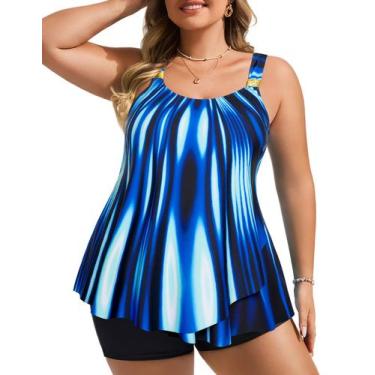 Imagem de Roupa de banho Hanna Nikole para mulheres Plus Size Blue 20 Plus