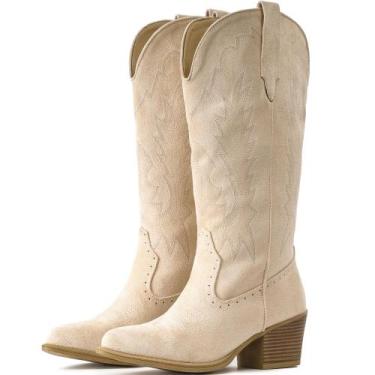 Imagem de Botas de cowboy de camurça UV para mulheres com bico fino ocidental - 