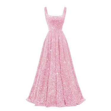 Imagem de Vestido de formatura Miao Duo Sparkly Sequin A Line rosa claro para mu