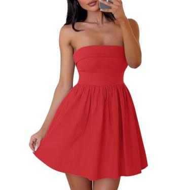 Imagem de Vestido ZESICA Summer Strapless Mini 2025 Off Shoulder Red