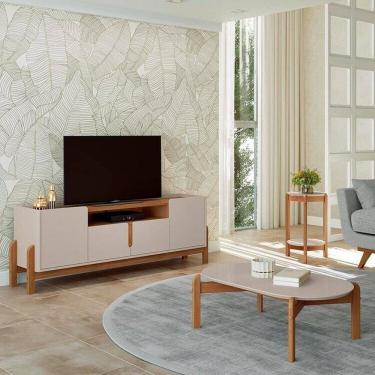 Imagem de Rack 1,70 com Mesa de Centro e Mesa Lateral Lizz Off White/Cedro