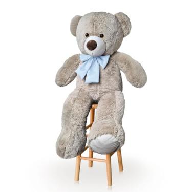 Imagem de Urso De Pelúcia Gigante 1M Com Laço Para Decoração Presente Amor (Avelã Com Azul BB)