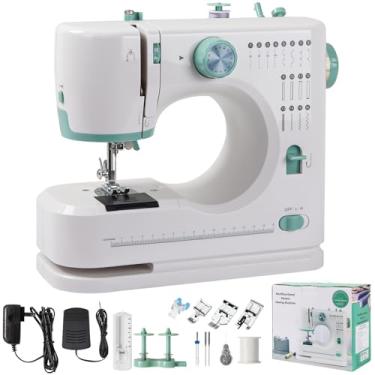 Imagem de Máquina de costura para iniciantes, mini máquina de costura elétrica portátil com velocidade dupla, 16 pontos embutidos, pedal de pé e kit de acessórios para projetos de bricolage e presente em casa