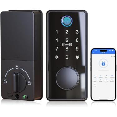 Imagem de Fechadura de porta inteligente com teclado, fechadura de porta de impressão digital, fechadura eletrônica de entrada sem chave, Bluetooth integrado, trava automática e bloqueio de um toque, controle
