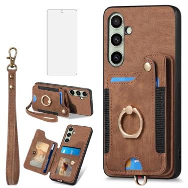 Imagem de Asuwish Capa de telefone para Samsung Galaxy S24 FE 5G capa carteira com protetor de tela de vidro temperado e alça de pulso RFID suporte para cartão de crédito anel suporte celular S 24 EF AI S24FE