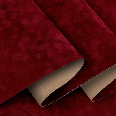 Imagem de Stickyart Papel de parede de veludo vermelho escuro descasque e cole papel de contato de feltro texturizado para forro papel de parede autoadesivo vermelho rosa papel de parede de veludo removível de