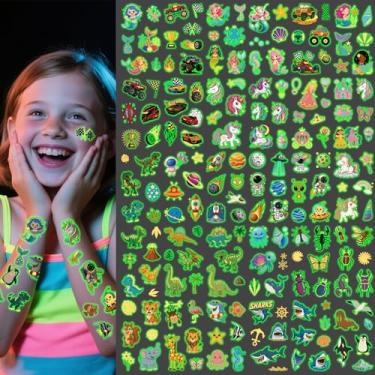 Imagem de 181 peças, 30 folhas, tatuagens temporárias luminosas para crianças, tatuagens brilhantes que brilham no escuro para meninos e meninas, sereia, dinossauro, caminhão, espaço, borboleta, tatuagens