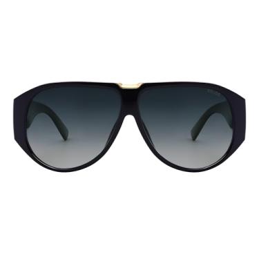 Imagem de SOJOS Óculos de sol aviador grandes polarizados feminino masculino retrô moderno vintage grande escudo quadrado SJ2392, Grau preto/cinza, 60-11-140