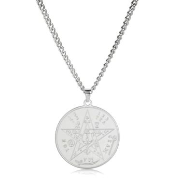 Imagem de EUEAVAN Colar de pentagrama tetragrama antigo nome de Deus, pingente de estrela de cinco pontas, proteção wiccana, amuleto, pentáculo, estrela, presente para homens e mulheres, Medium, Aço inoxidável