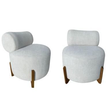 Imagem de Kit 2 Poltronas Decorativa Mônaco Linho Bege - Mansão Decor
