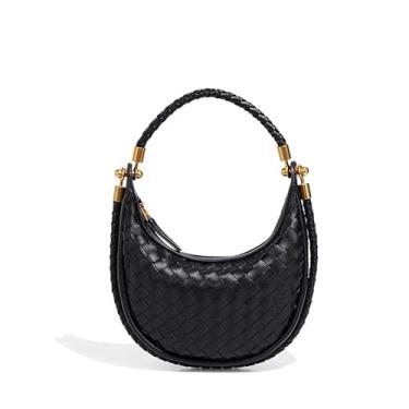 Imagem de Bolsa feminina de camurça Hobo feita à mão de tecido de camurça casual, Lua preta